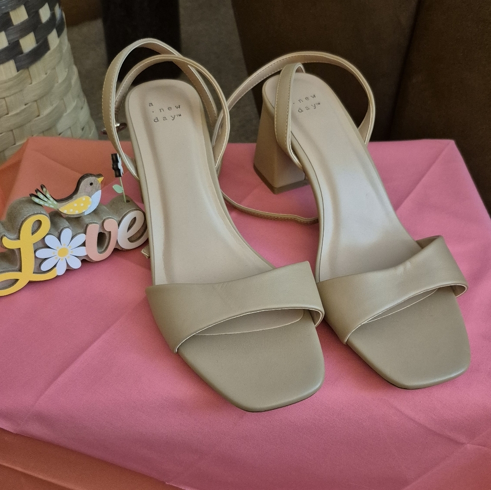 SIZE 10...IN GOOD CONDITION a new day Taupe Block Heel Sandals with Ankle Strap